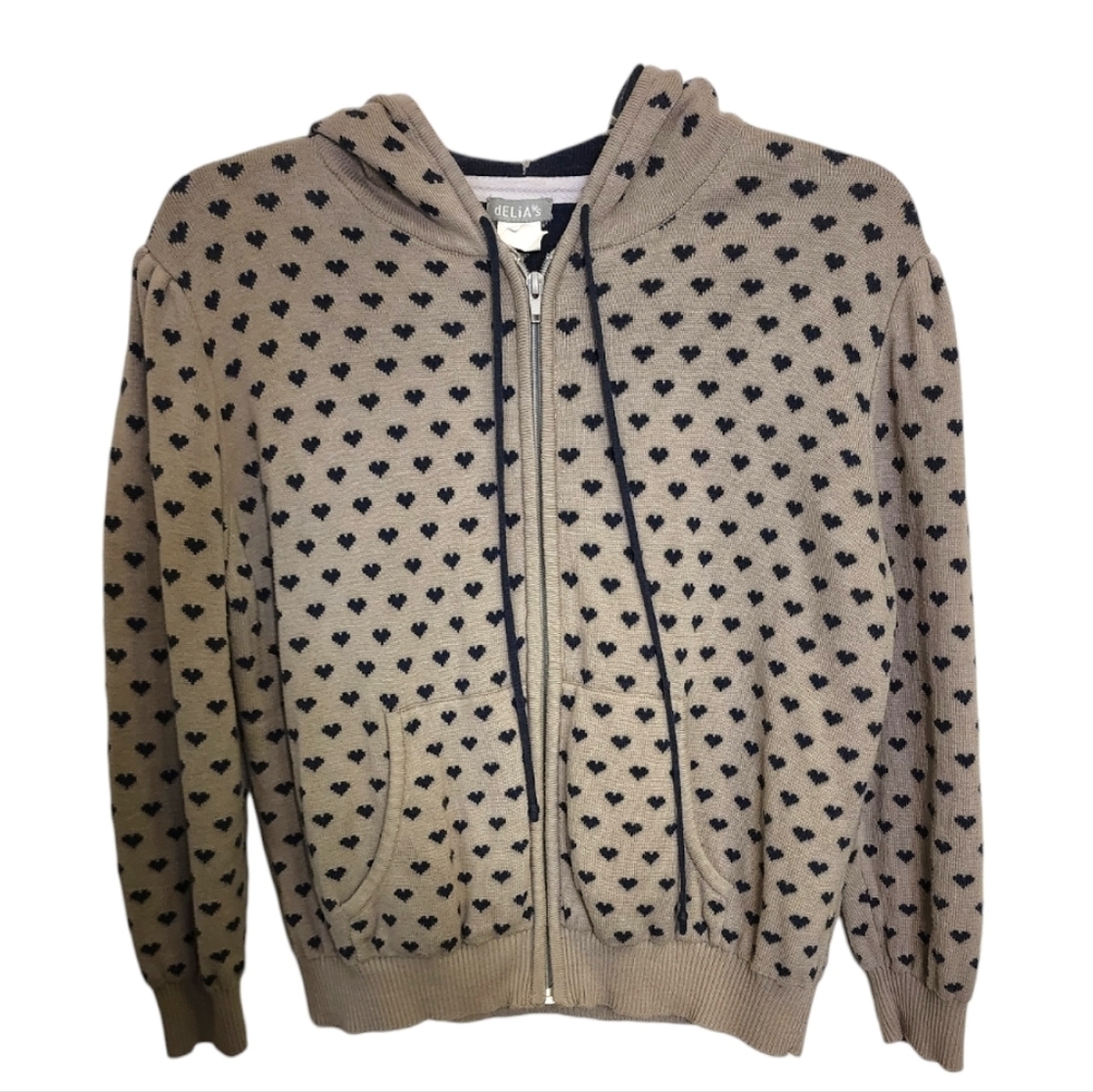 dELiA*s Gray and Navy Heart Pattern Hoodie